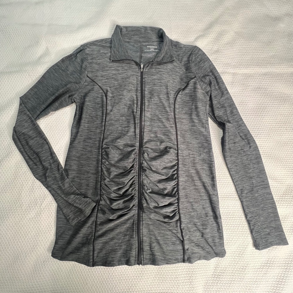Motherhood Maternity Gray Full Zip Ruched Activewear Jacket Sz Medium Thumbholes